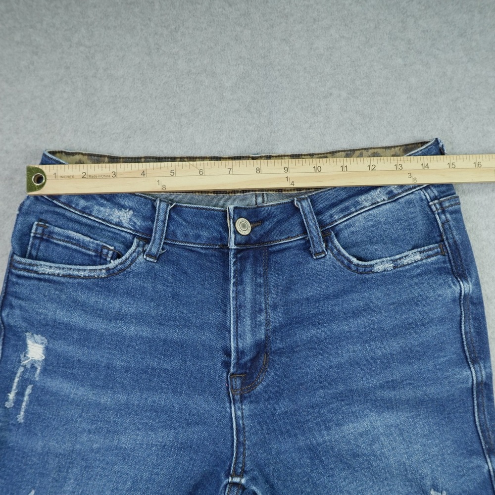 Vervet Jeans Womens 29 Blue Distressed Flare Denim Leopard Trim Gusset - Picture 8 of 13